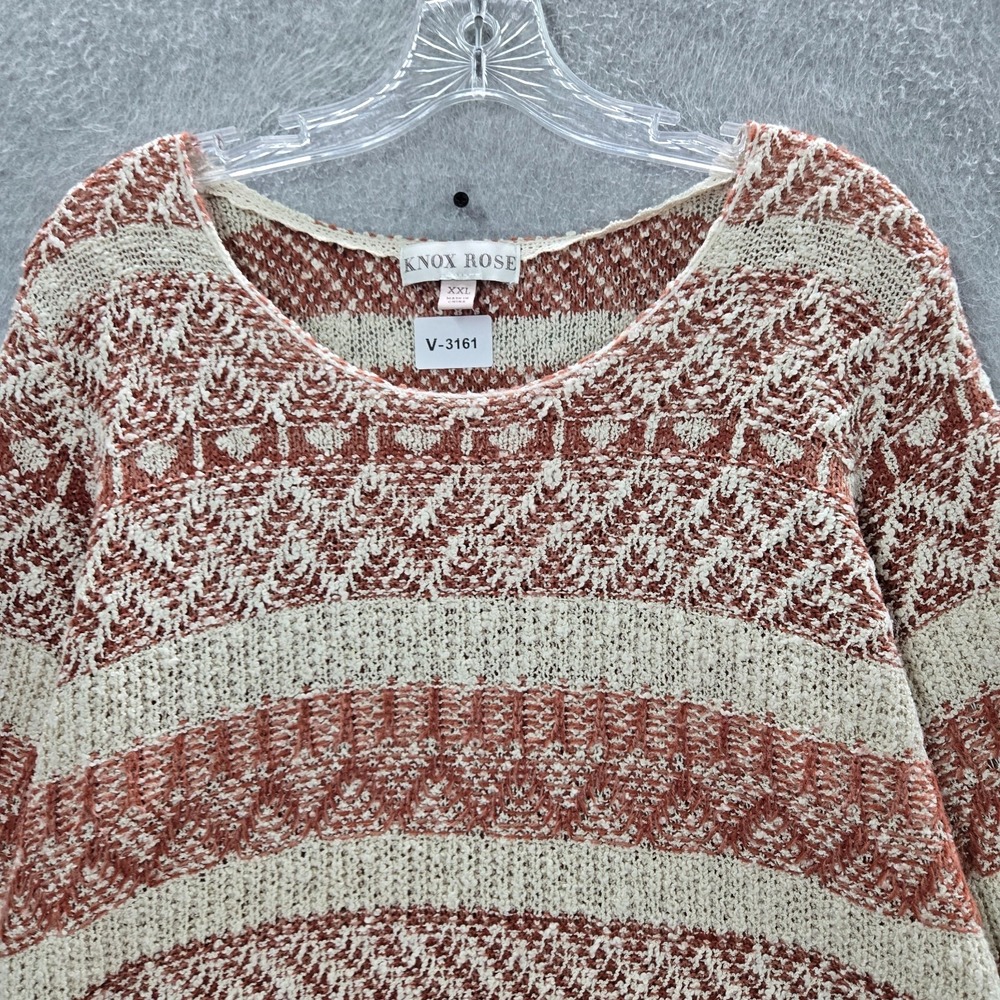 Knox Rose Women Sweater 2XL Brown Striped Pointelle Knit Beach Boho‎ - Picture 3 of 10